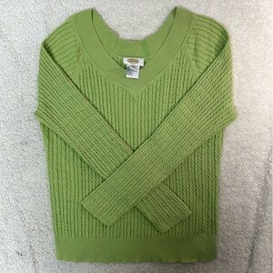 Talbots Apple Green Knit V-Neck 3/4 Sleeve Sweater